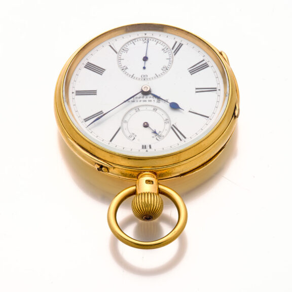 Fine English 18K gold lever watch with power reserve Circa 1885 Fine English 18K gold lever watch with power reserve Circa 1885