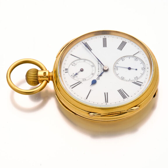 Fine English 18K gold lever watch with power reserve Circa 1885 Fine English 18K gold lever watch with power reserve Circa 1885