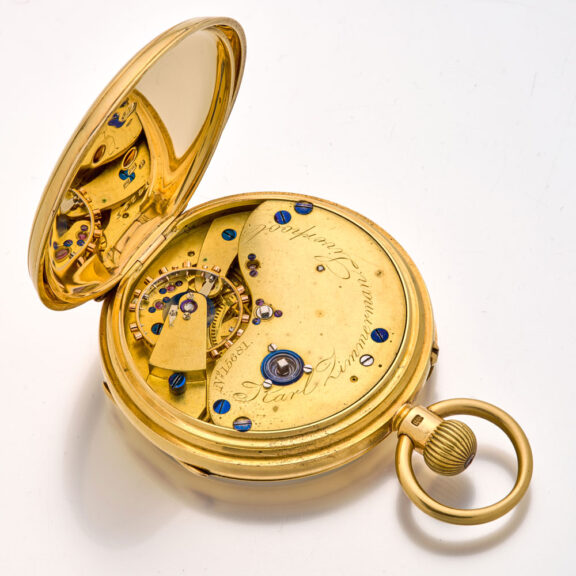 Fine English 18K gold lever watch with power reserve Circa 1885 Fine English 18K gold lever watch with power reserve Circa 1885