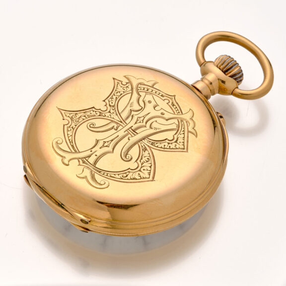 French gold cylinder pocket watch with monogram Circa 1880 French gold cylinder pocket watch with monogram Circa 1880