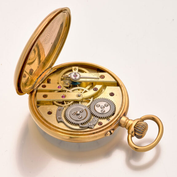 French gold cylinder pocket watch with monogram Circa 1880 French gold cylinder pocket watch with monogram Circa 1880
