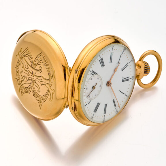 French gold cylinder pocket watch with monogram Circa 1880 French gold cylinder pocket watch with monogram Circa 1880French gold cylinder pocket watch with monogram Circa 1880