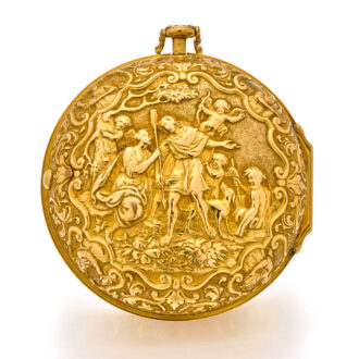Splendid Dutch 22K gold repoussé watch with date Circa 1740