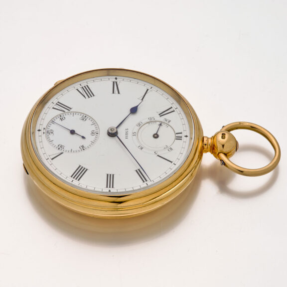 English 18K gold lever watch with power reserve Circa 1887 English 18K gold lever watch with power reserve Circa 1887