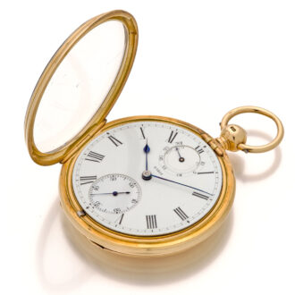 English 18K gold lever watch with power reserve Circa 1887