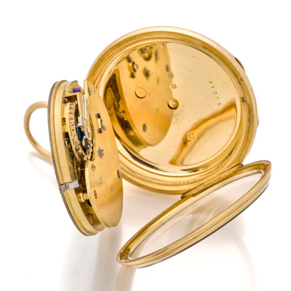 English 18K gold lever watch with power reserve Circa 1887 English 18K gold lever watch with power reserve Circa 1887