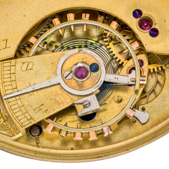English 18K gold lever watch with power reserve Circa 1887 English 18K gold lever watch with power reserve Circa 1887
