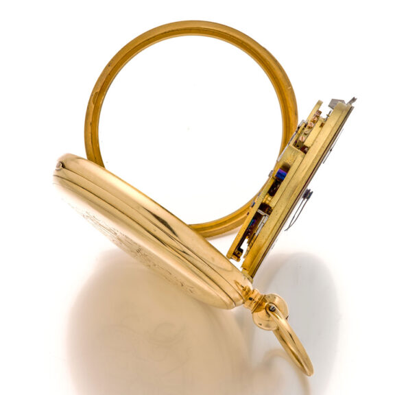 English 18K gold lever watch with power reserve Circa 1887 English 18K gold lever watch with power reserve Circa 1887
