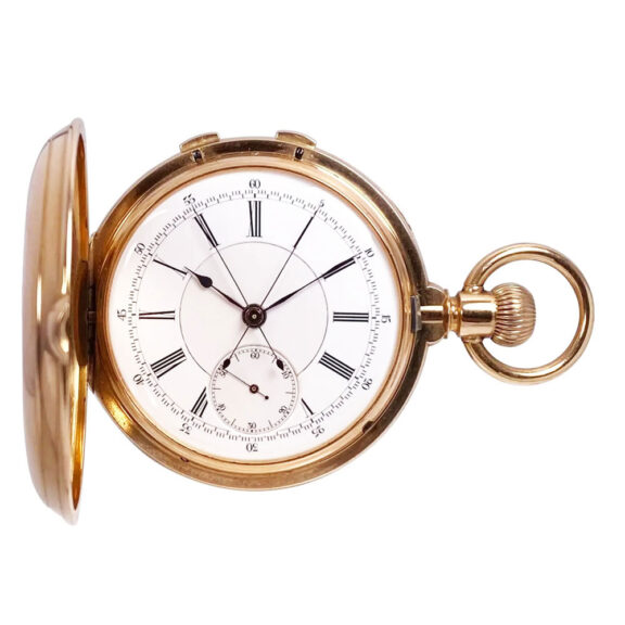 Heavy Swiss gold split-seconds full hunter chronograph Circa 1890 Heavy Swiss gold split-seconds full hunter chronograph Circa 1890