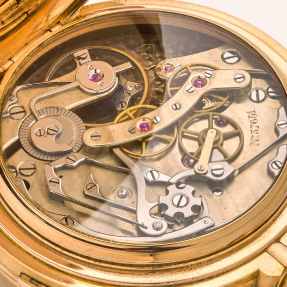 Heavy Swiss gold split-seconds full hunter chronograph Circa 1890 Heavy Swiss gold split-seconds full hunter chronograph Circa 1890