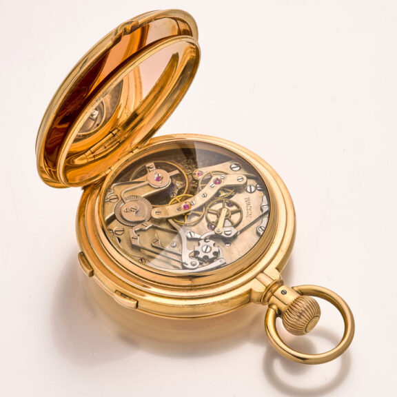 Heavy Swiss gold split-seconds full hunter chronograph Circa 1890 Heavy Swiss gold split-seconds full hunter chronograph Circa 1890
