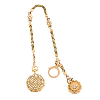 Swiss pendant watch with a detachable gold and pearl set long chain Circa 1900