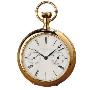 Swiss gold open faced precision pocket watch Circa 1889