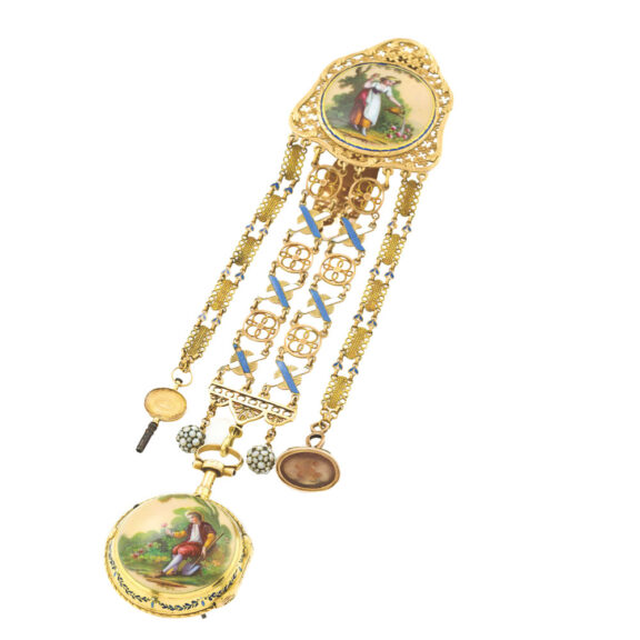 French quarter repeating pocket watch with chatelaine and seal Circa 1750 French quarter repeating pocket watch with chatelaine and seal Circa 1750