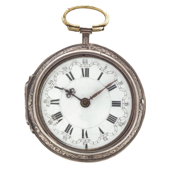 Dutch verge watch in a silver repousse cast case Circa 1730 Dutch verge watch in a silver repousse cast case Circa 1730
