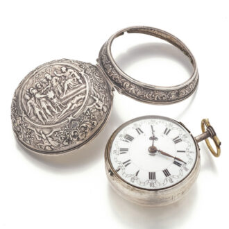 Dutch verge watch in a silver repousse cast case Circa 1730
