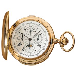 Swiss gold hunting cased quarter repeating lever Circa 1880