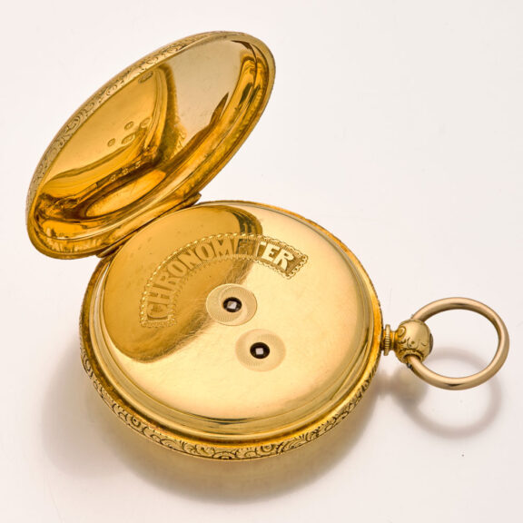 Heavy English gold chronometer watch with power reserve Circa 1862 Heavy English gold chronometer watch with power reserve Circa 1862