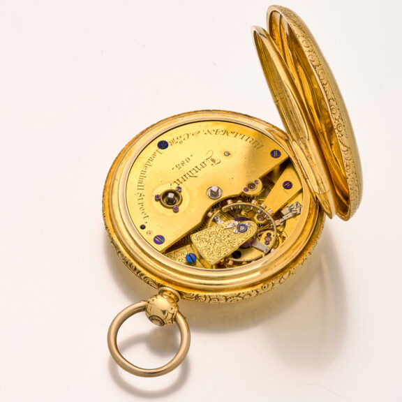Heavy English gold chronometer watch with power reserve Circa 1862 Heavy English gold chronometer watch with power reserve Circa 1862