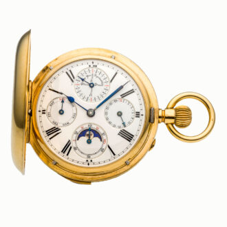 Swiss 18K gold hunting cased complicated watch Circa 1900