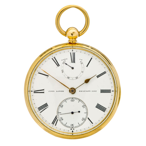 Fine Irish 18K gold watch with power reserve display Circa 1868 Fine Irish 18K gold watch with power reserve display Circa 1868