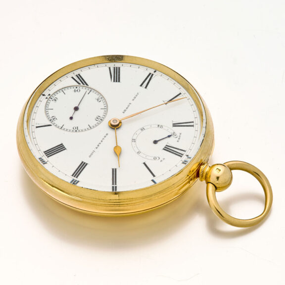 Fine Irish 18K gold watch with power reserve display Circa 1868 Fine Irish 18K gold watch with power reserve display Circa 1868