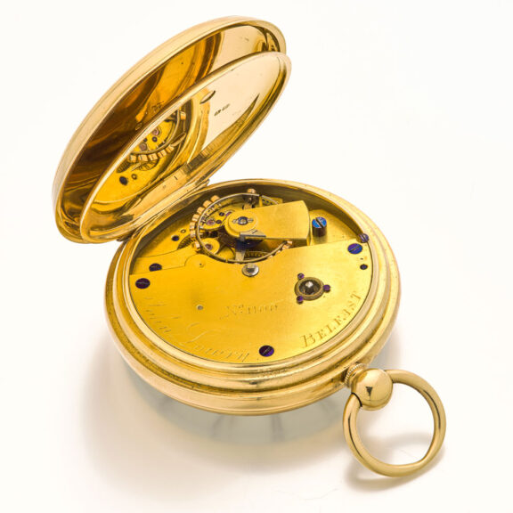 Fine Irish 18K gold watch with power reserve display Circa 1868 Fine Irish 18K gold watch with power reserve display Circa 1868