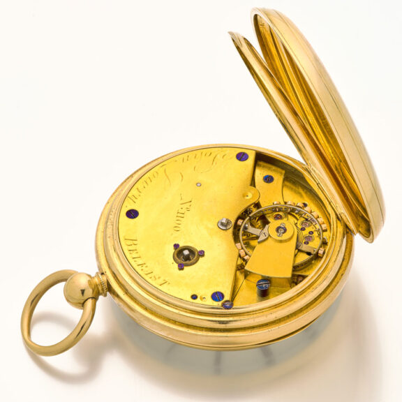 Fine Irish 18K gold watch with power reserve display Circa 1868 Fine Irish 18K gold watch with power reserve display Circa 1868