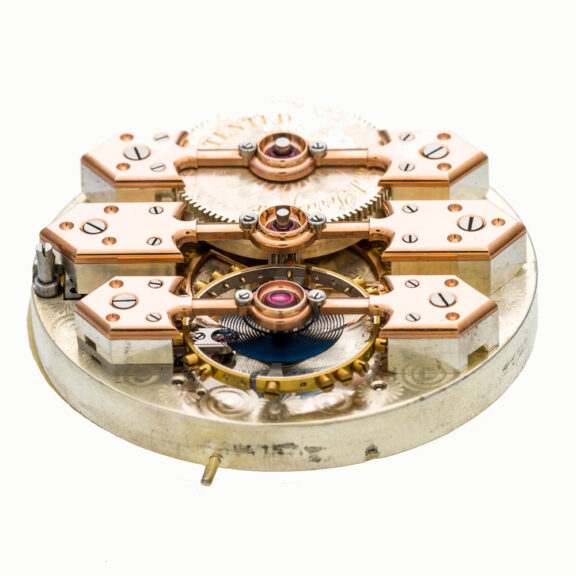 Swiss golden three bridge hunting cased chronometer Circa 1900 Swiss golden three bridge hunting cased chronometer Circa 1900