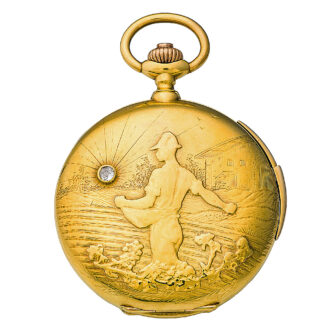 Swiss yellow gold hunting cased minute repeater Circa 1900