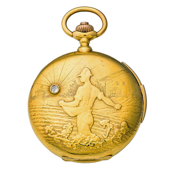 Swiss yellow gold hunting cased minute repeater Circa 1900 Swiss yellow gold hunting cased minute repeater Circa 1900