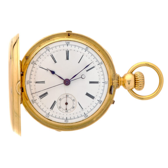 Solid English 18 carat gold chronograph pocket watch Circa 1882