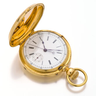 Solid English 18 carat gold chronograph pocket watch Circa 1882