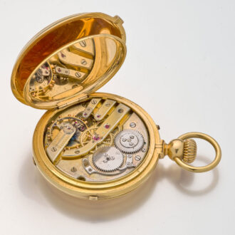 Solid English 18 carat gold chronograph pocket watch Circa 1882