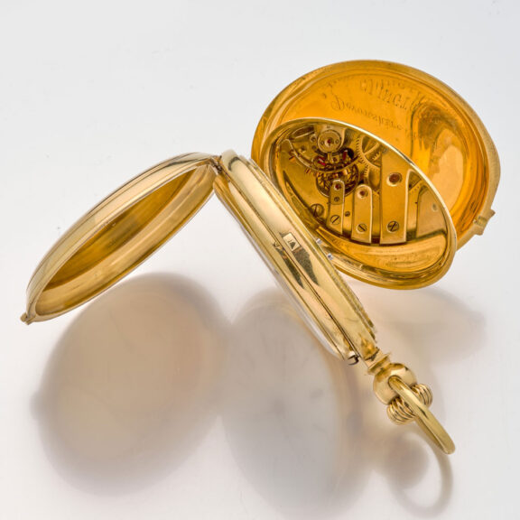 Solid English 18 carat gold chronograph pocket watch Circa 1882 Solid English 18 carat gold chronograph pocket watch Circa 1882
