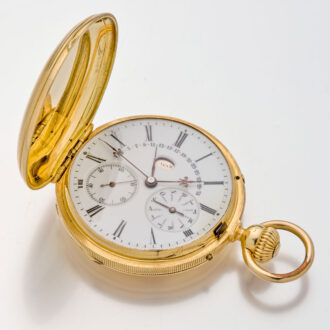 Solid Swiss gold hunting cased complicated lever watch Circa 1890