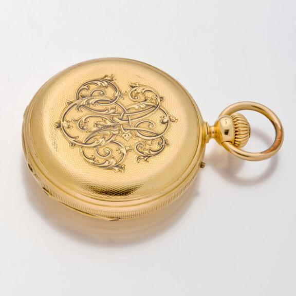 Solid Swiss gold hunting cased complicated lever watch Circa 1890 Solid Swiss gold hunting cased complicated lever watch Circa 1890