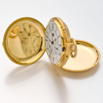 Solid Swiss gold hunting cased complicated lever watch Circa 1890