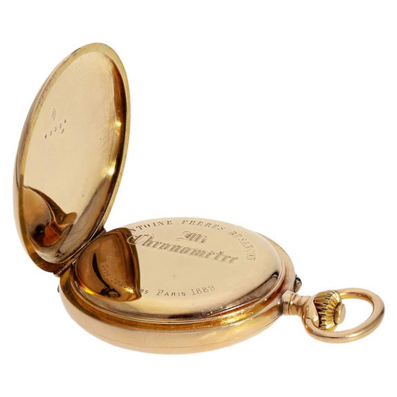 French 18 carat gold half hunting cased pocket chronometer Circa 1890 French 18 carat gold half hunting cased pocket chronometer Circa 1890