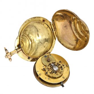 Swiss rare gold, enamel and pearl set verge form watch Circa 1800