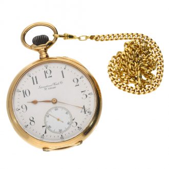 Swiss 14 carat gold open faced lever watch with chain Circa 1900