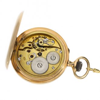 Swiss 14 carat gold open faced lever watch with chain Circa 1900
