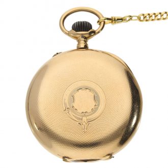 Swiss 14 carat gold open faced lever watch with chain Circa 1900