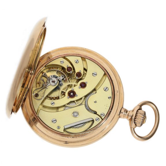 Swiss 14K rose gold hunting cased anchor chronometer Circa 1900 Swiss 14K rose gold hunting cased anchor chronometer Circa 1900