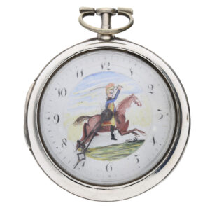 English silver watch with an enamel military painting Circa1800