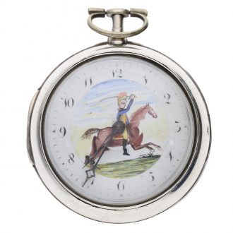 English silver watch with an enamel military painting Circa1800