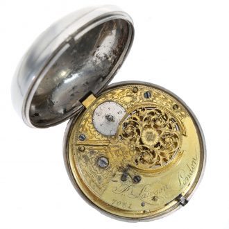 English silver watch with an enamel military painting Circa1800