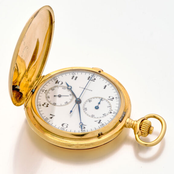 Swiss gold hunting cased chronograph pocket watch Circa 1920 Swiss gold hunting cased chronograph pocket watch Circa 1920