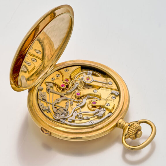 Swiss gold hunting cased chronograph pocket watch Circa 1920 Swiss gold hunting cased chronograph pocket watch Circa 1920