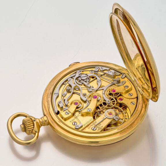 Swiss gold hunting cased chronograph pocket watch Circa 1920 Swiss gold hunting cased chronograph pocket watch Circa 1920